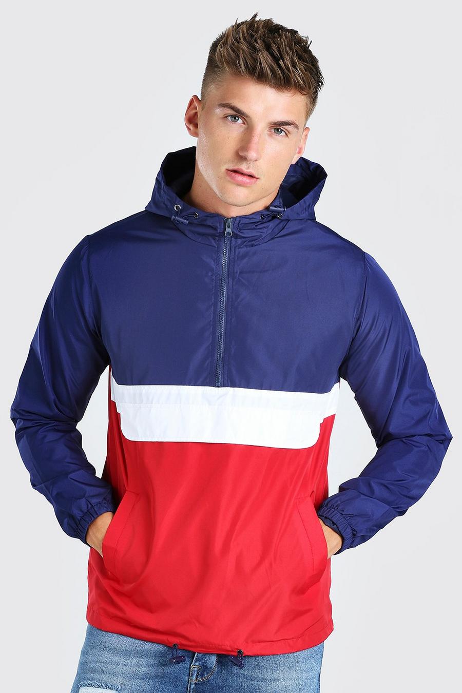 Navy Colour Block Overhead Cagoule Front Pocket image number 1