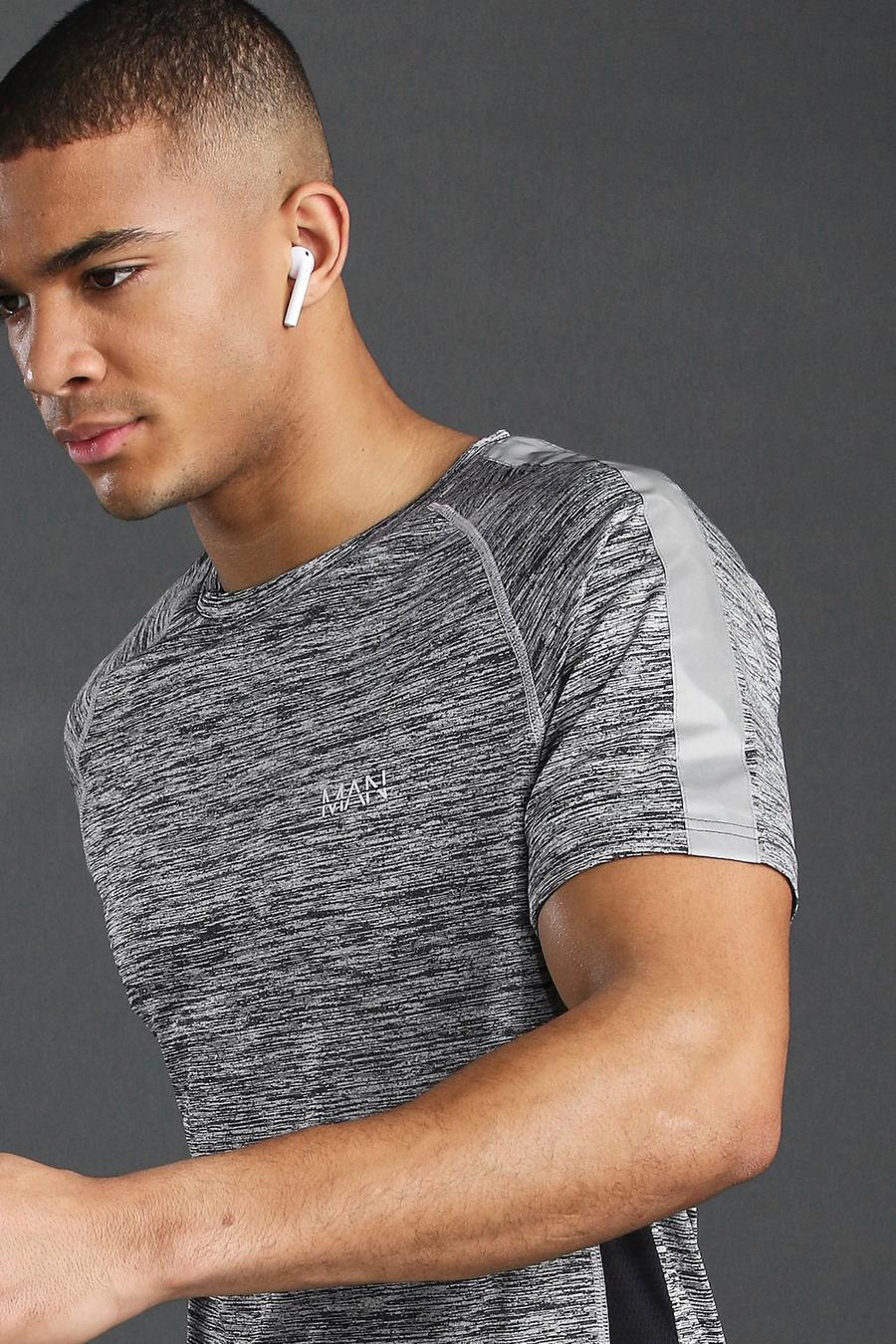 Grey grau Man Active Gym Raglan Gym Reflective T-Shirt