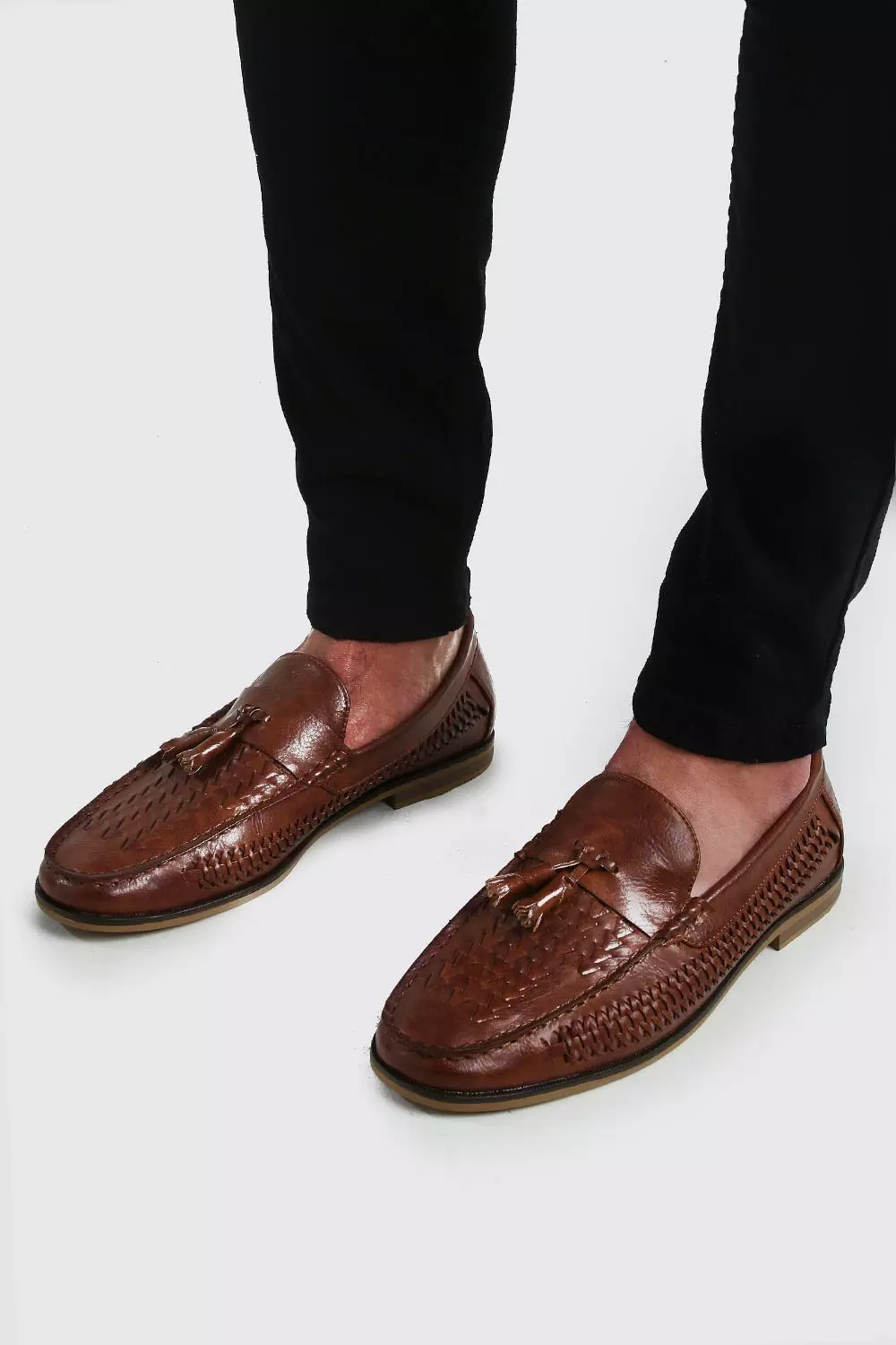 Leather woven hot sale loafers mens