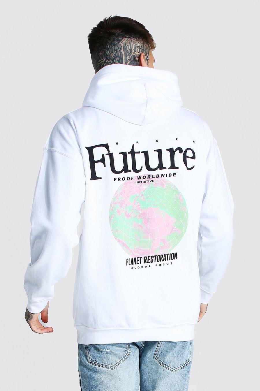 White "Future" Oversize hoodie med tryck bak image number 1