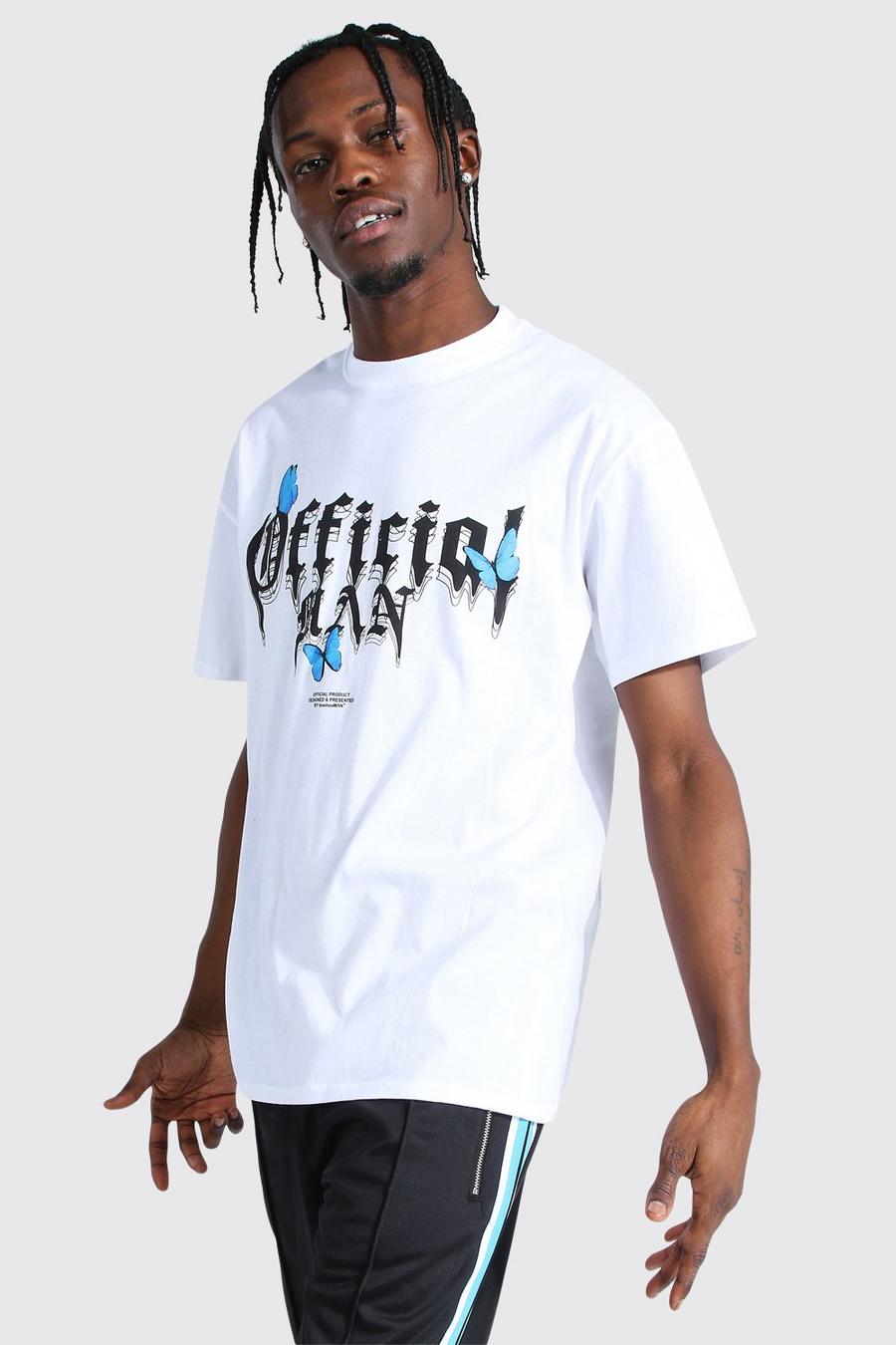 T-shirt con farfalle Official MAN taglio rilassato, Bianco image number 1