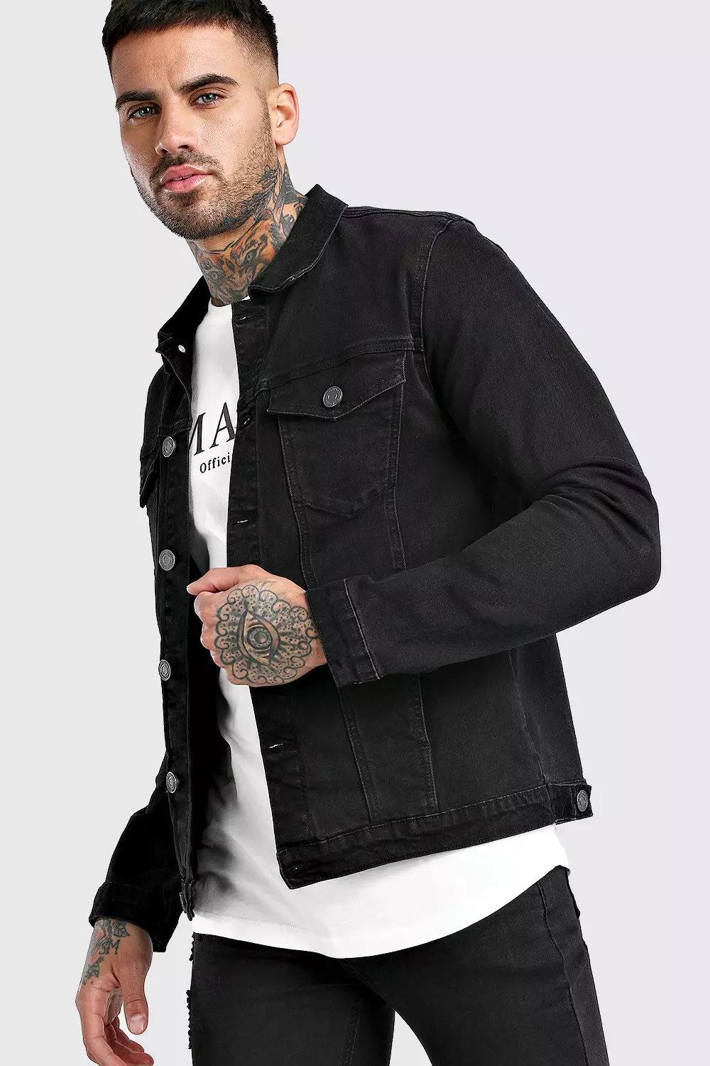 Mens muscle best sale fit denim jacket