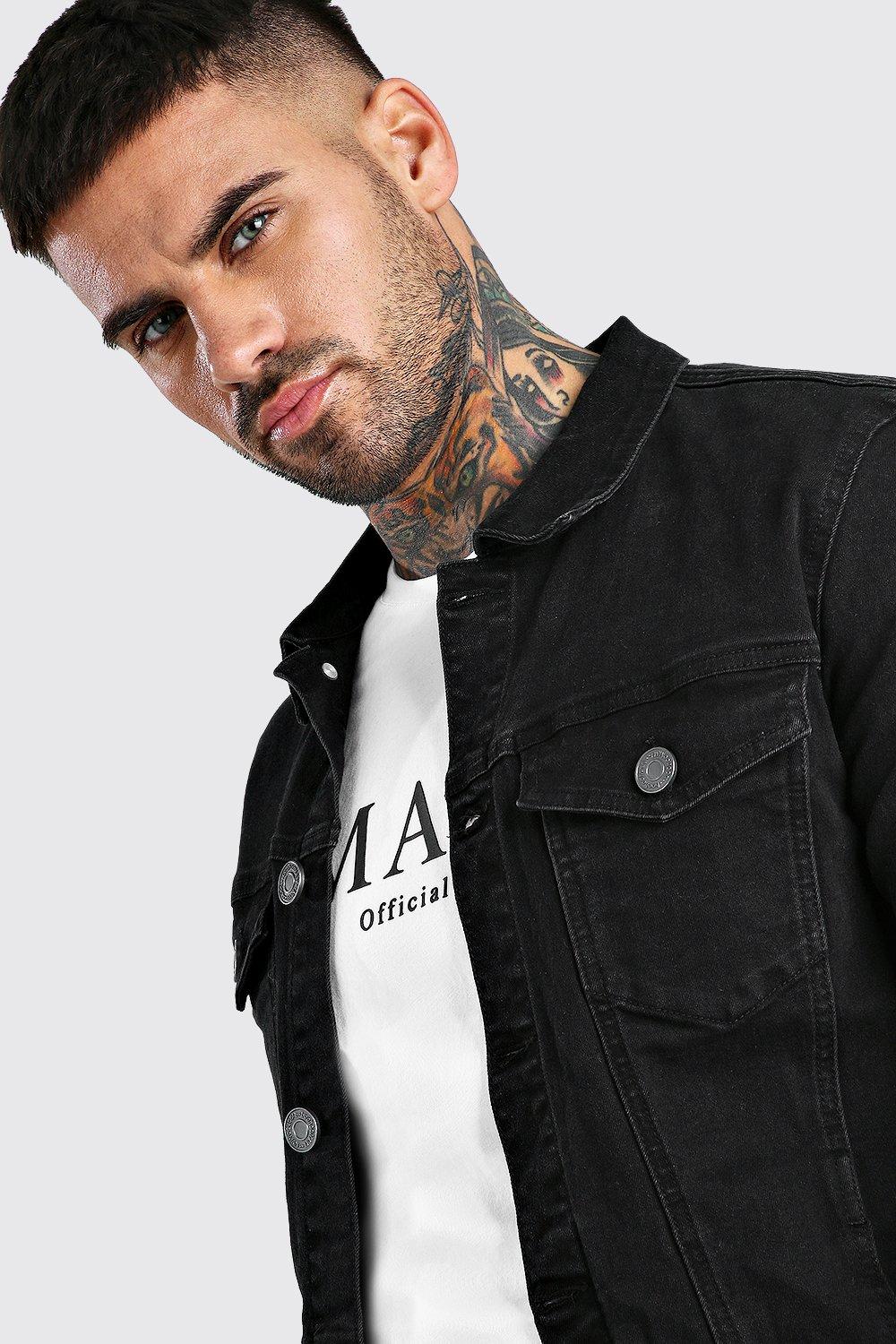 Muscle fit denim jacket new arrivals