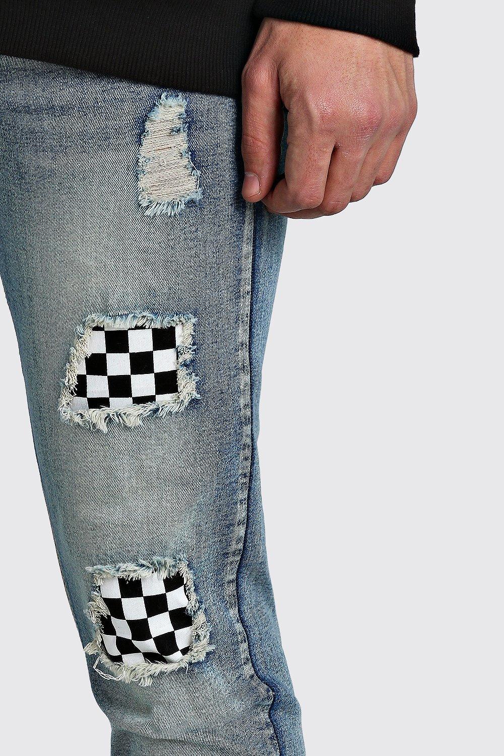 Ripped jeans checkered clearance