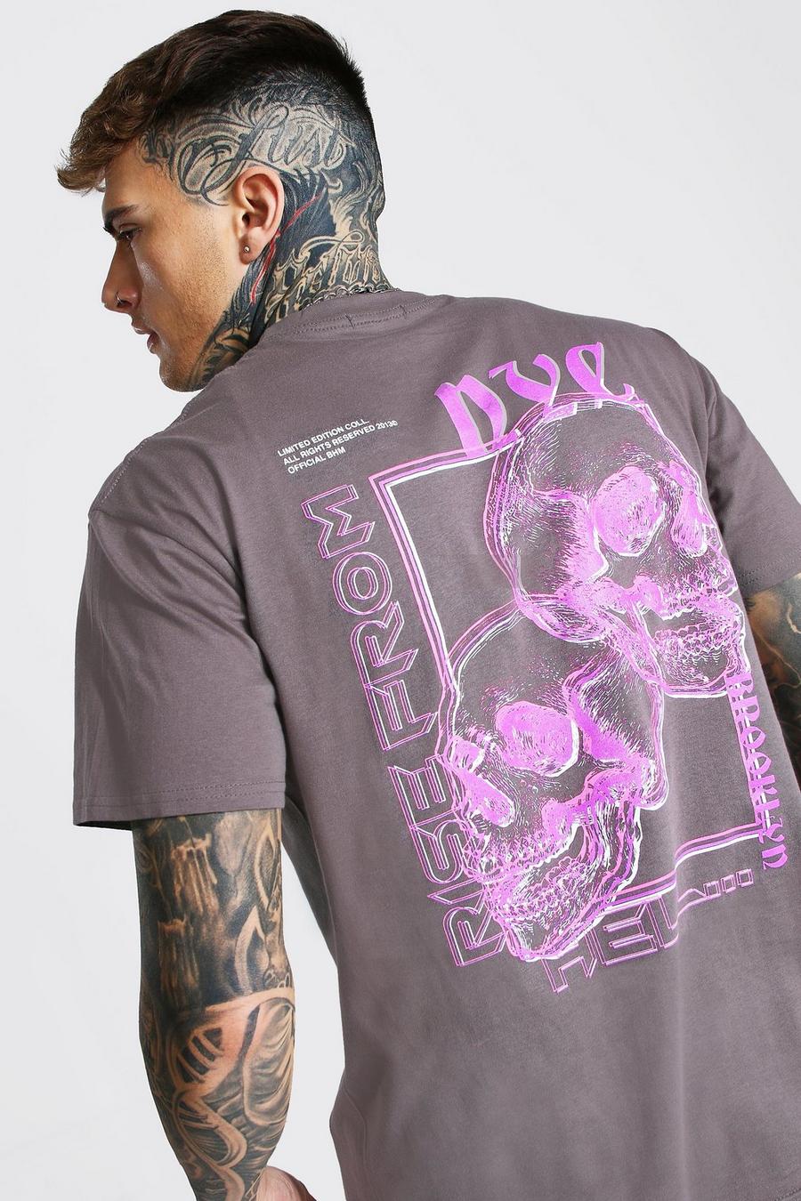 Locker geschnittenes T-Shirt mit Schädel-Print hinten, Anthrazit image number 1