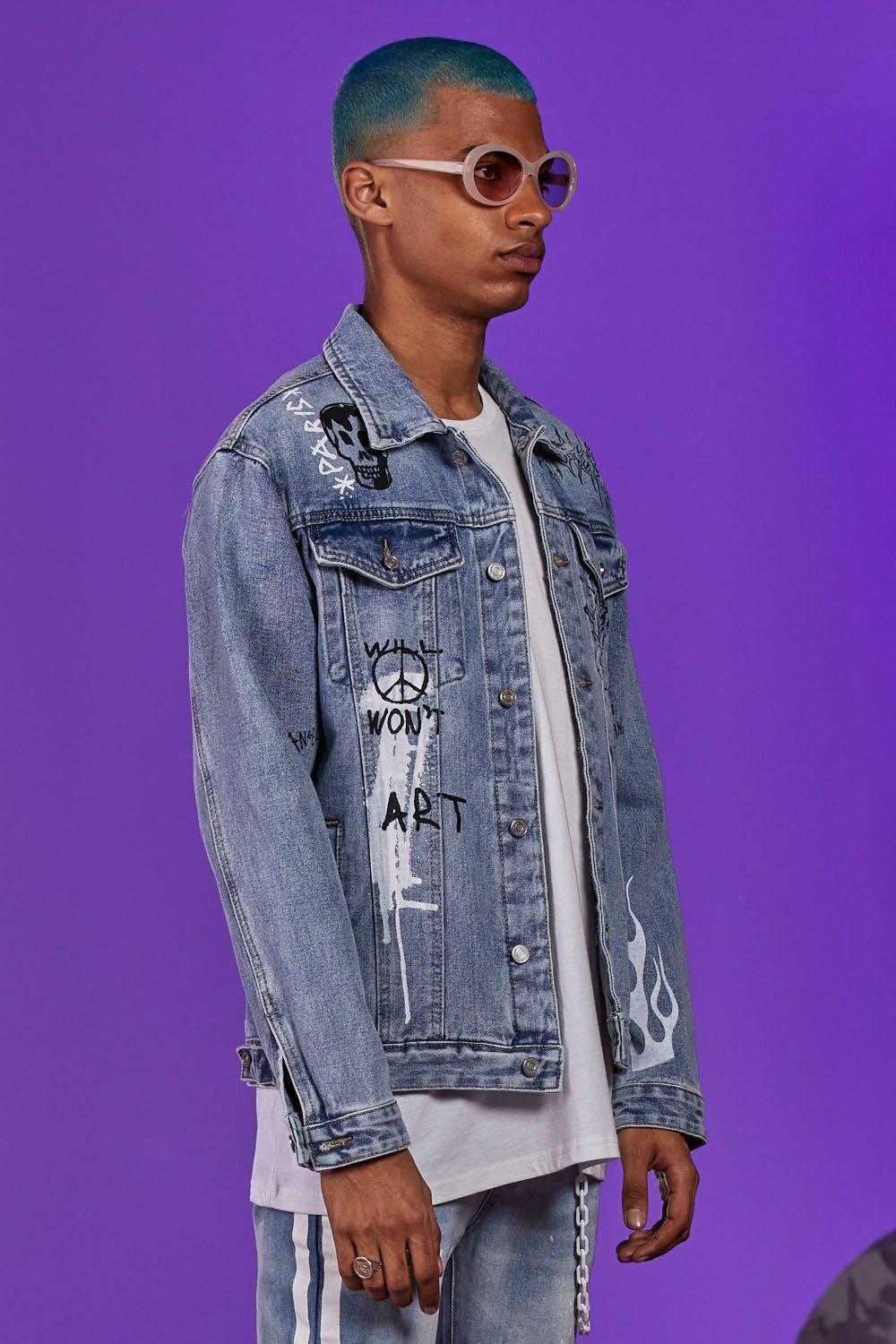 Graffiti denim jacket on sale mens