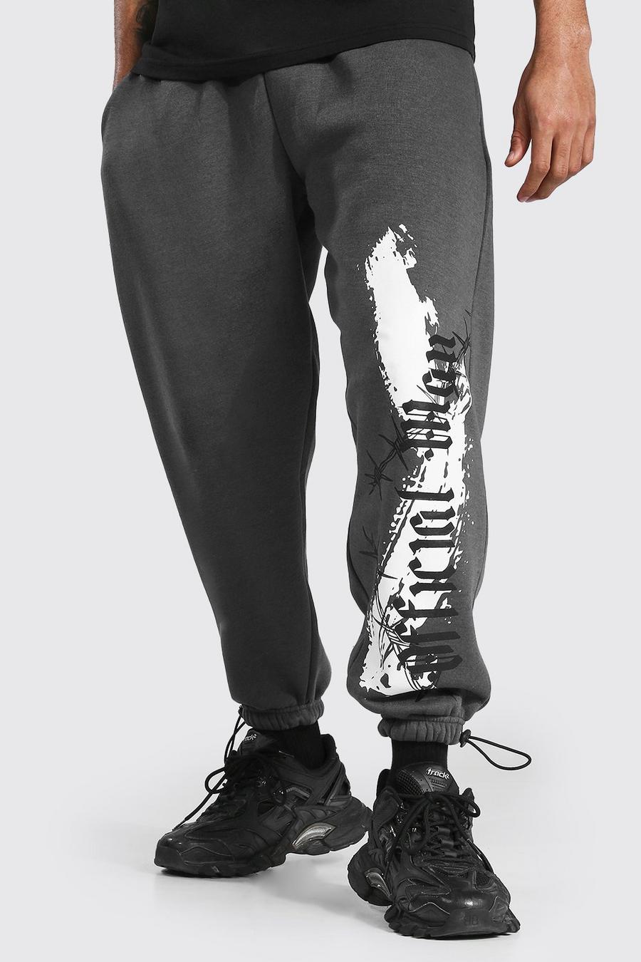 Official MAN Jogginghose in Übergröße mit Stacheldraht-Print, Anthrazit image number 1