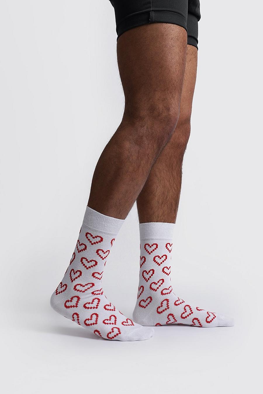 White Valentines Pixelated Heart Socks image number 1