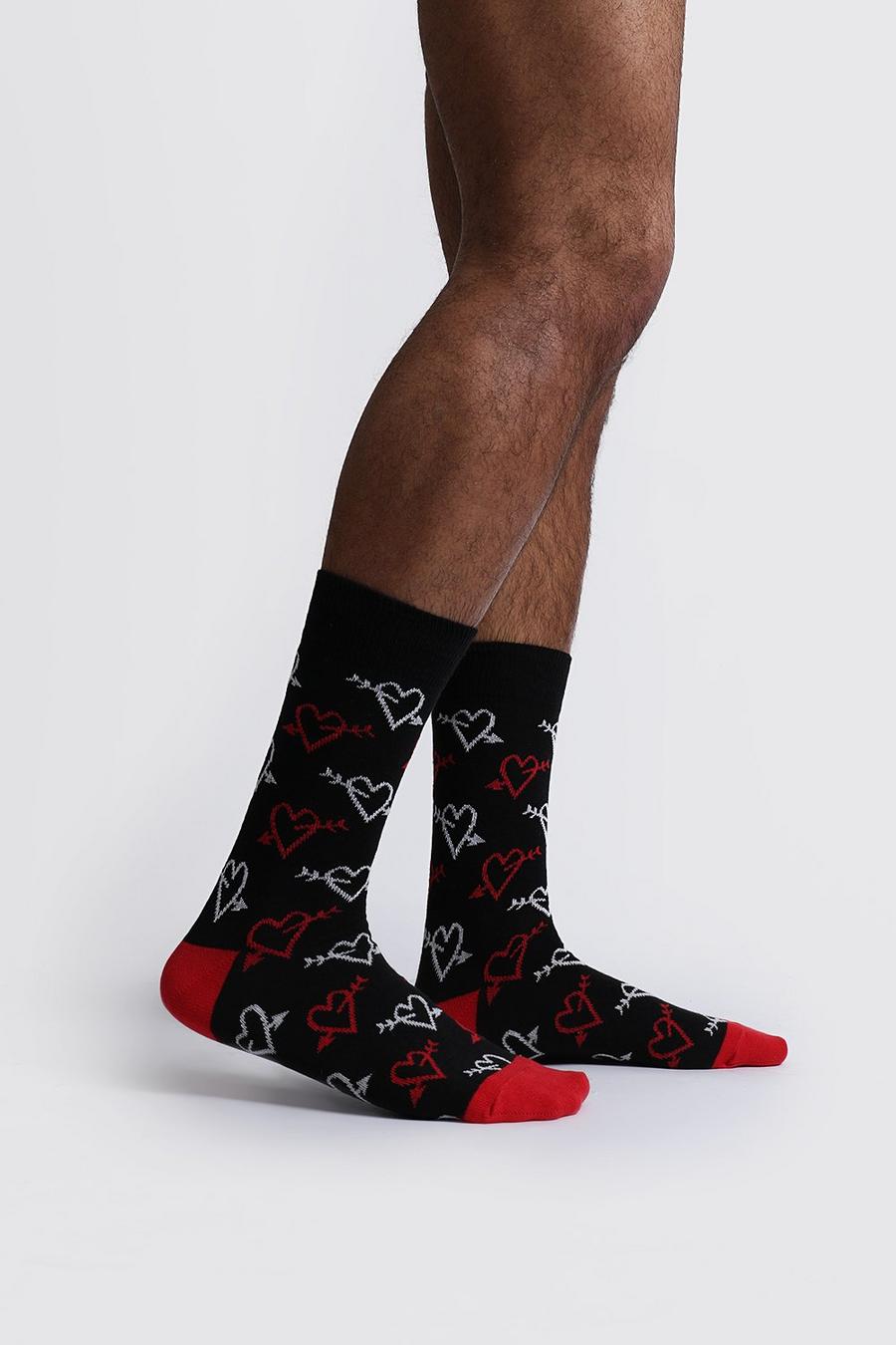 Valentines Socken mit Herz und Pfeil, Schwarz image number 1