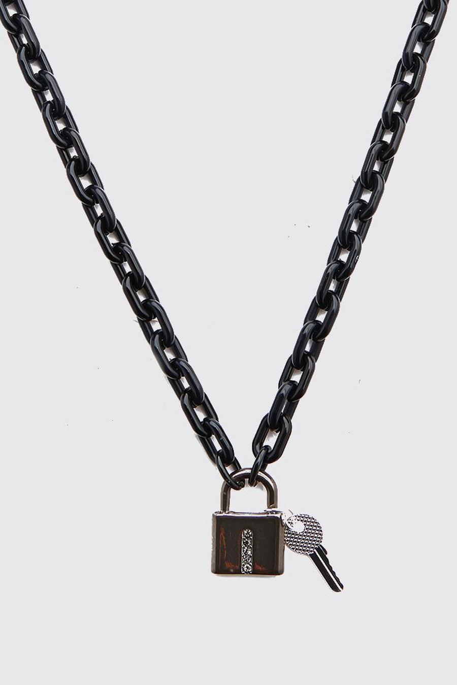 Black Plastic Chain Padlock Necklace image number 1