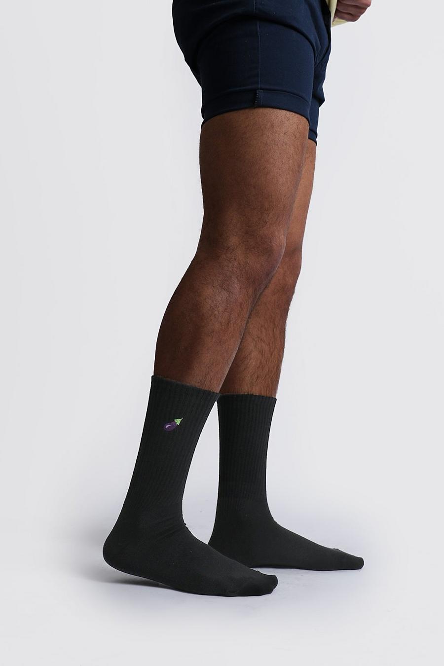 Black Embroidered Aubergine Socks image number 1