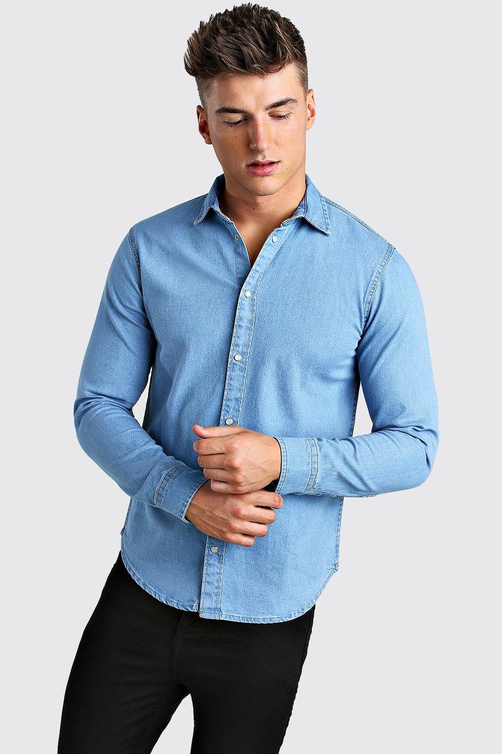 muscle fit denim shirt