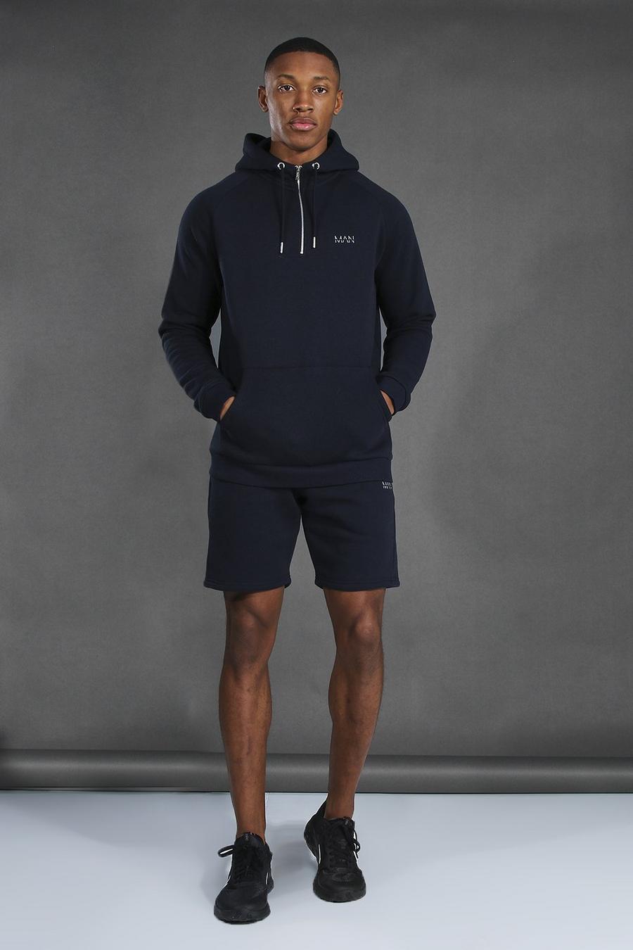 נייבי חליפת טרנינג ספורטיבית קצרה בגזרת קרסול צרה עם 1/4 רוכסן‏ Man image number 1