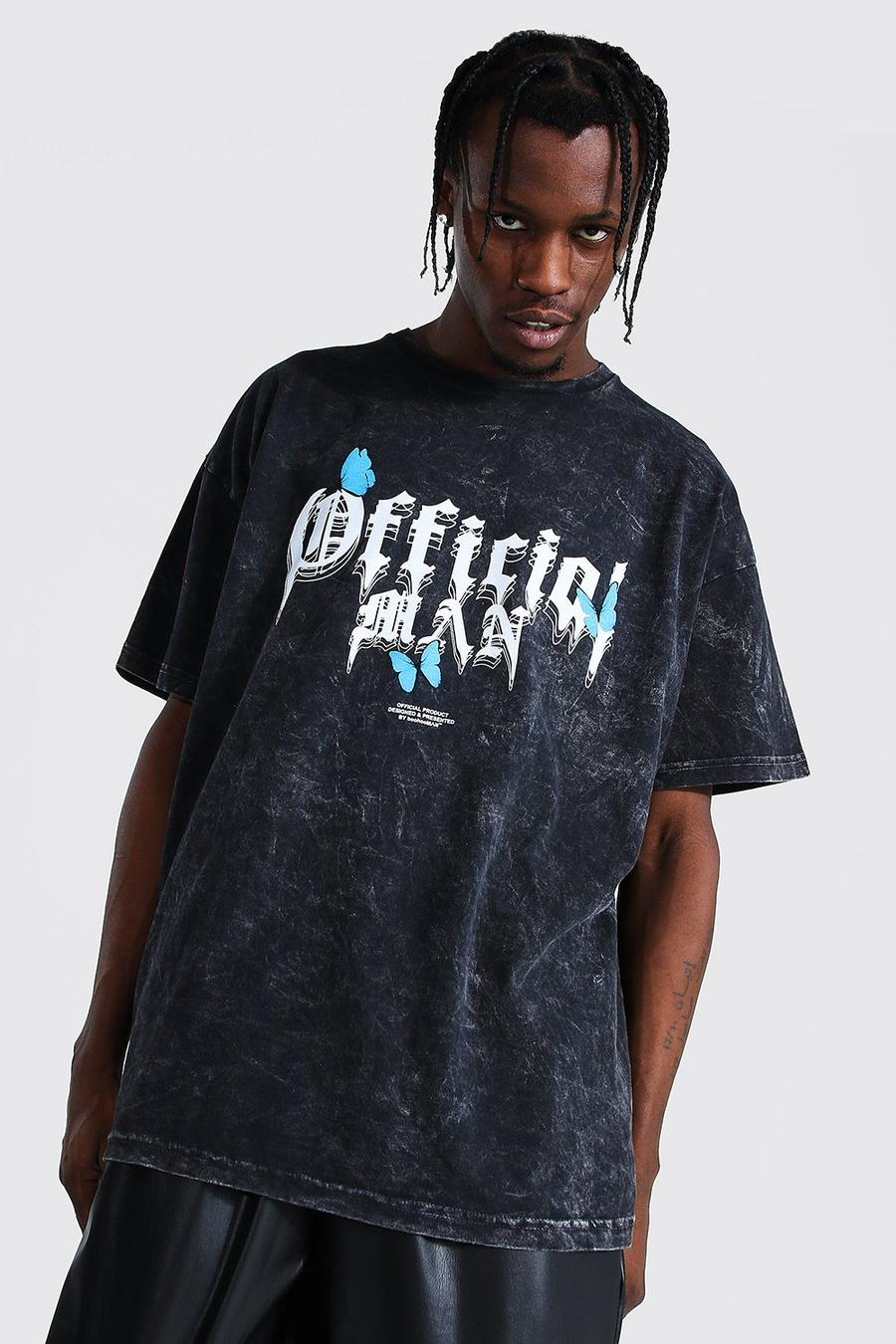 T-shirt oversize délavé imprimé papillon - MAN, Vintage wash image number 1
