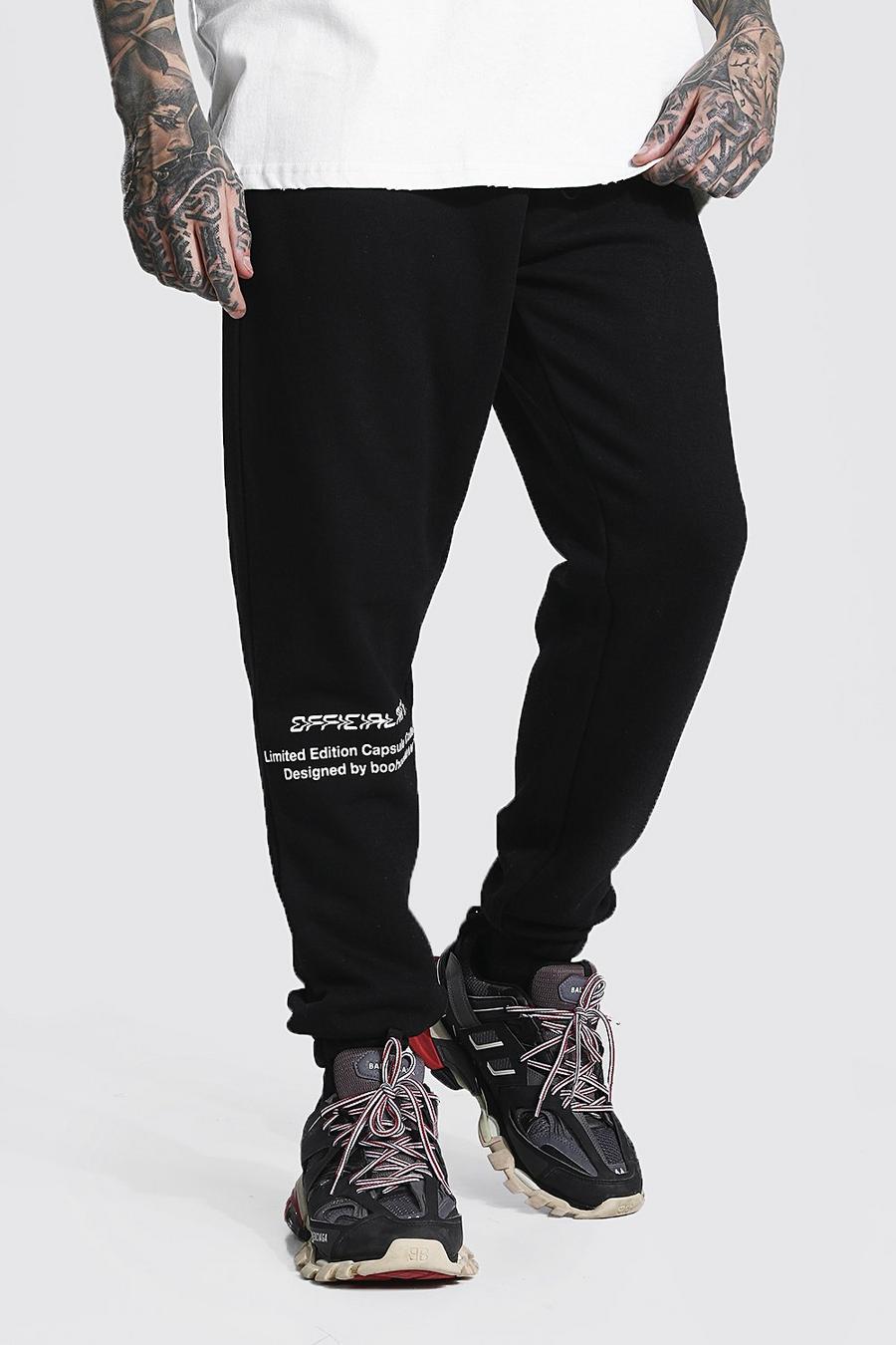 Pantalones de deporte slim con estampado en la pierna Official, Negro image number 1