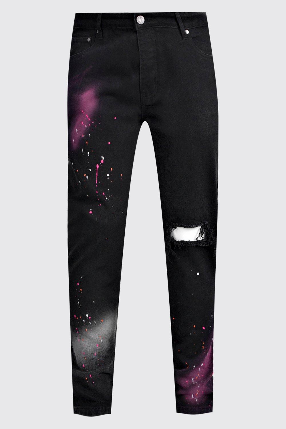 Big Tall Skinny Jeans Mit Spray Paint Boohoo