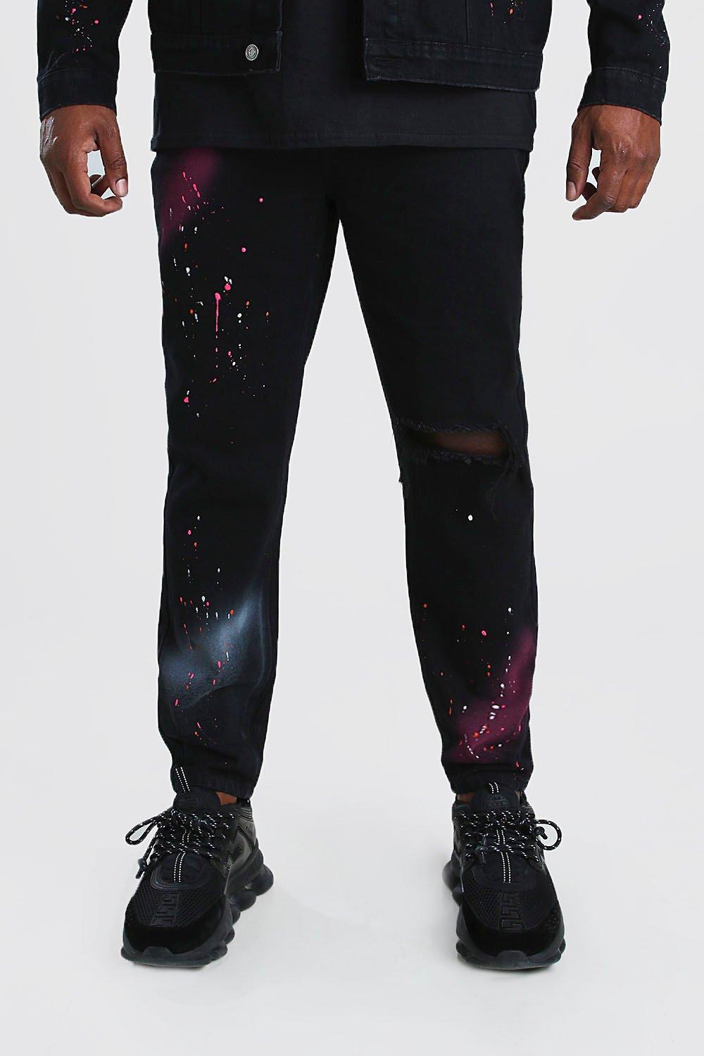 Big Tall Skinny Jeans Mit Spray Paint Boohoo