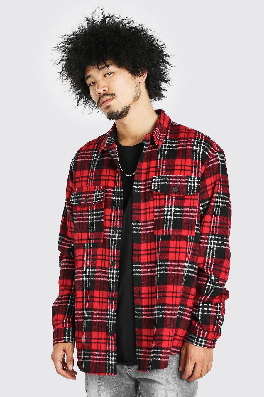 Red Oversized Long Sleeve Brushed Flannel Shirt image number 1