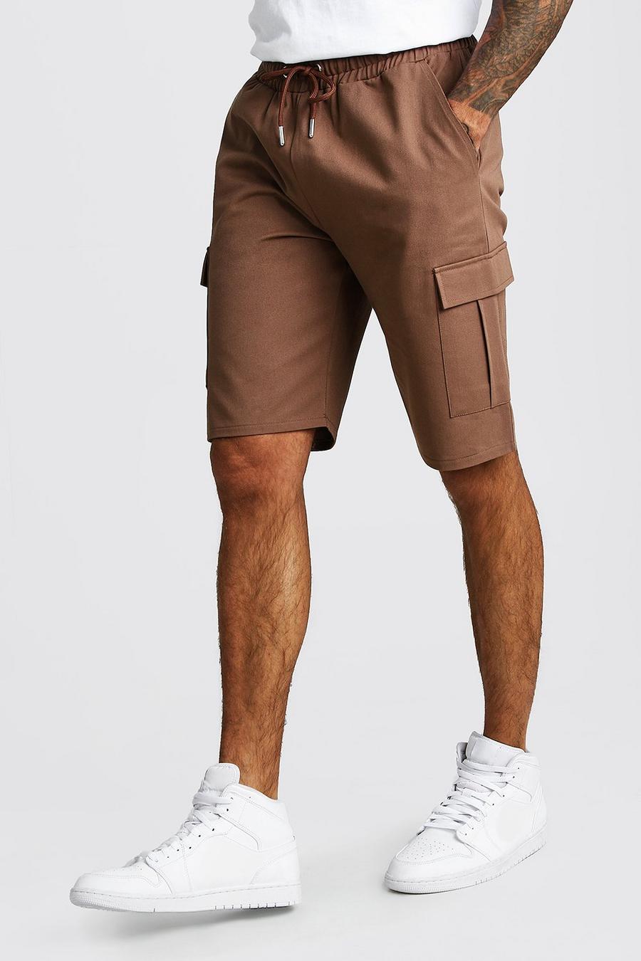 Pantalones cortos estilo militar de largo medio con cinturilla elástica, Marrón image number 1