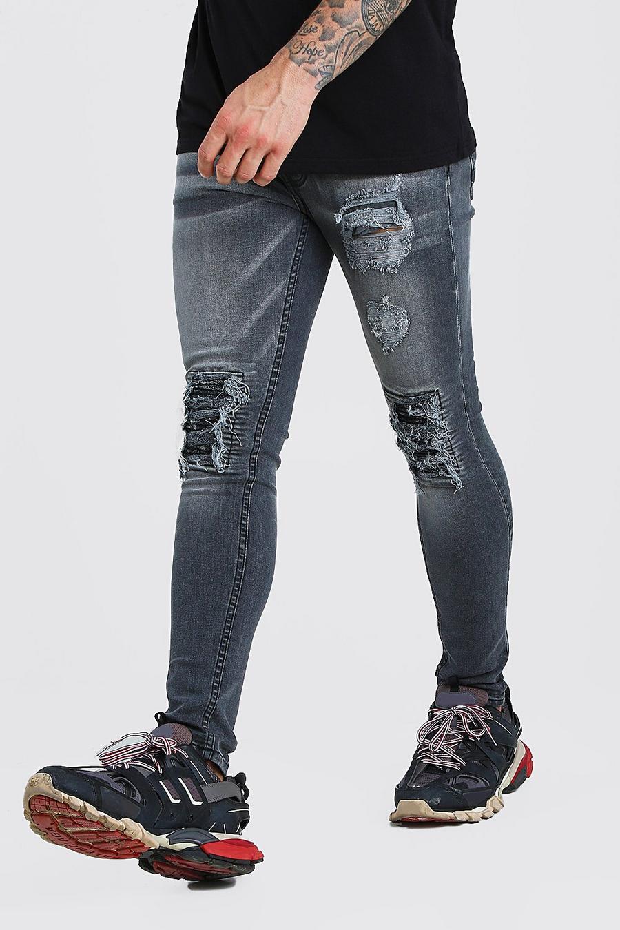 Slitna super skinny jeans med bandanamönstrade lagningar image number 1