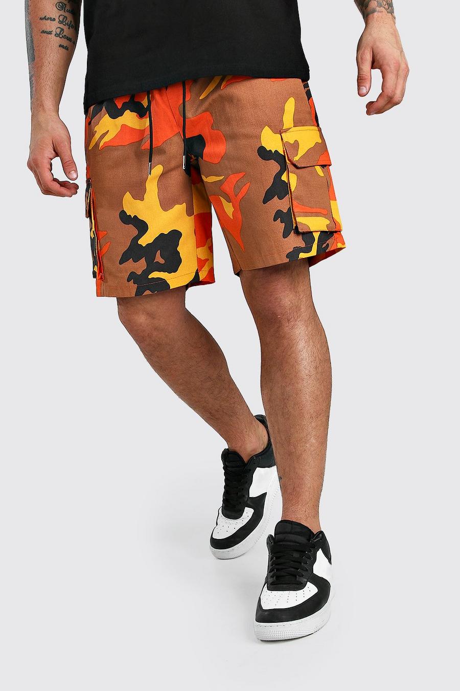 Utility-Cargo-Shorts mit orangefarbigem Camouflage-Muster, Orange image number 1