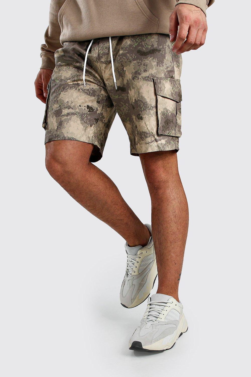 HTOOHTOOH Mens Elastic Waist Straight Leg Slim Camouflage Printed Sport Shorts 