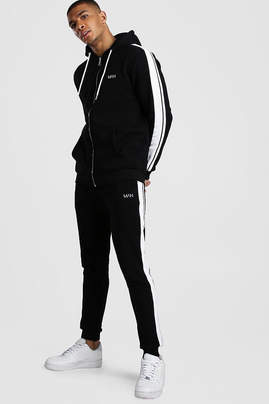 Survêtement à capuche zippé avec détail bande Original MAN, Noir image number 1