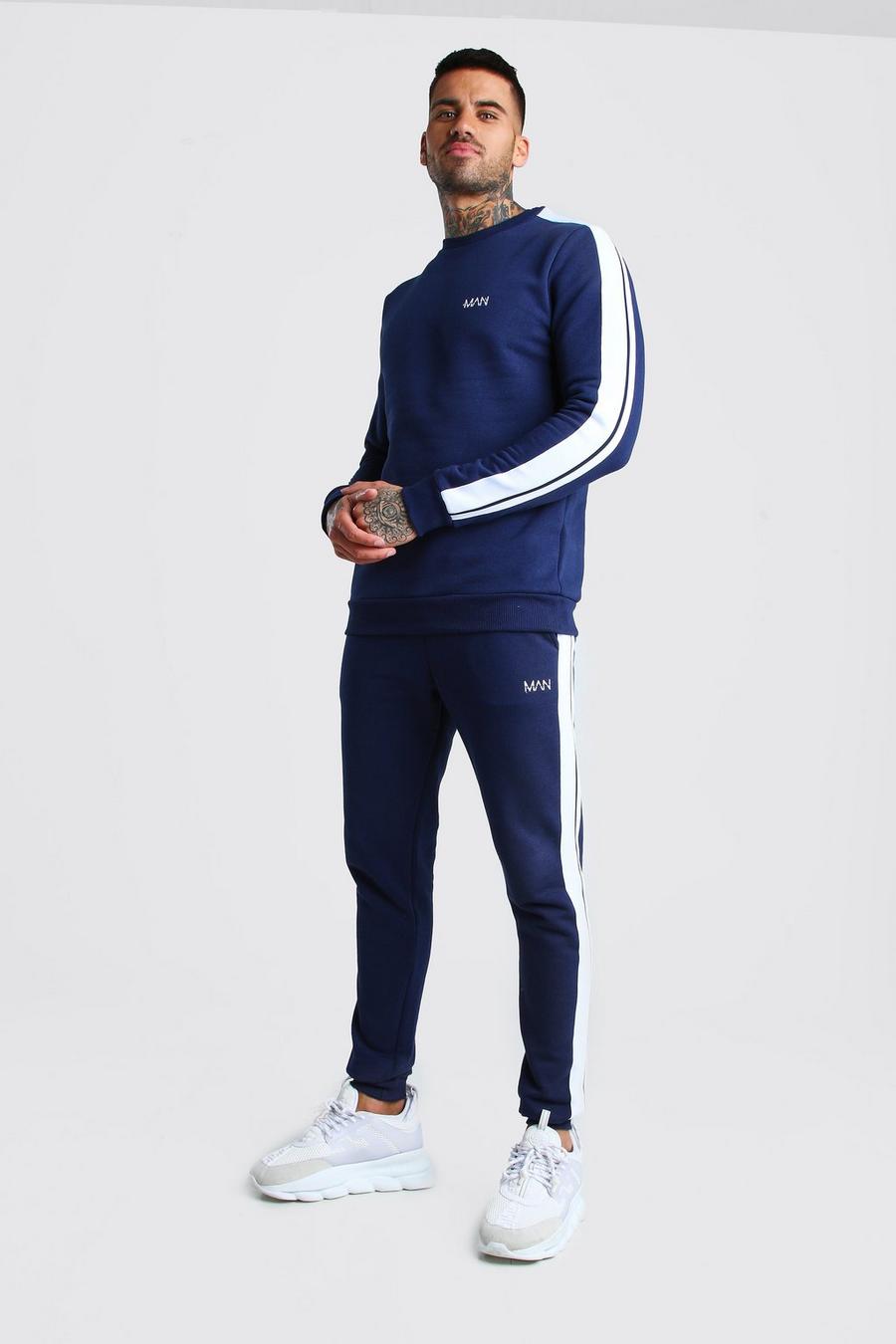 Navy Original MAN Sweater Tracksuit With Tape Detail image number 1