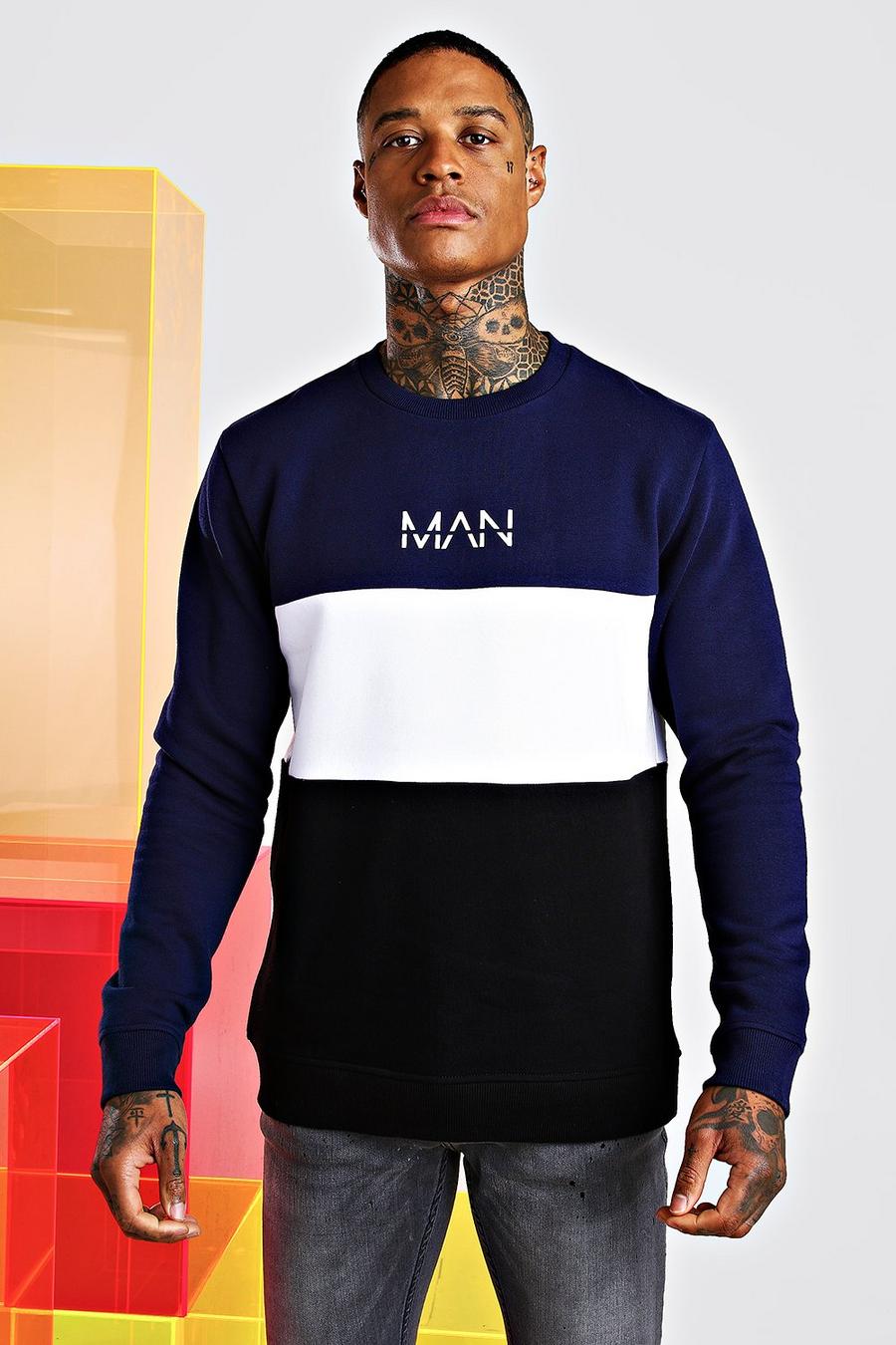 Navy Original MAN Sweatshirt med blockfärger image number 1
