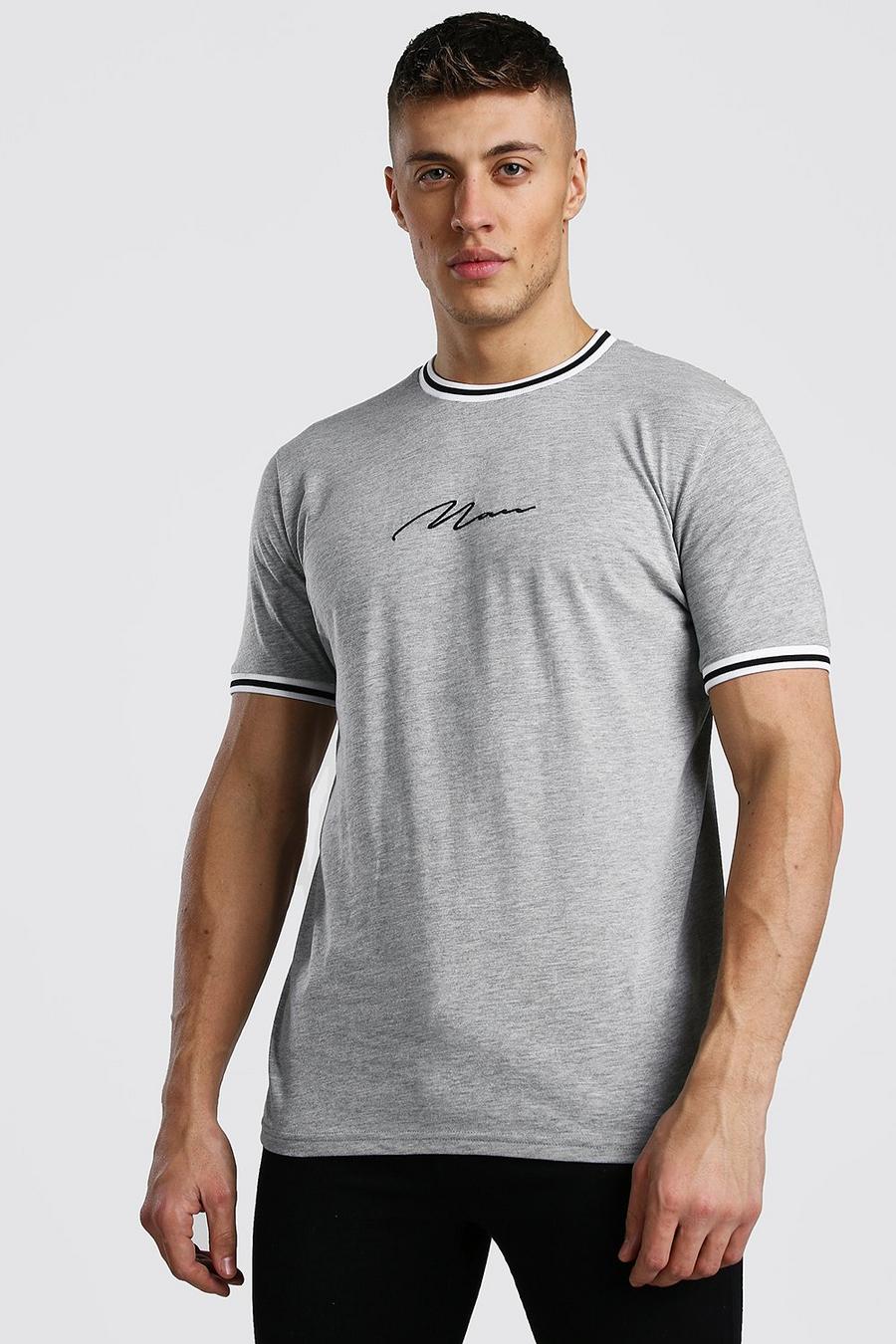 Grey MAN Signature T-Shirt With Sports Rib Neck And Cuff image number 1