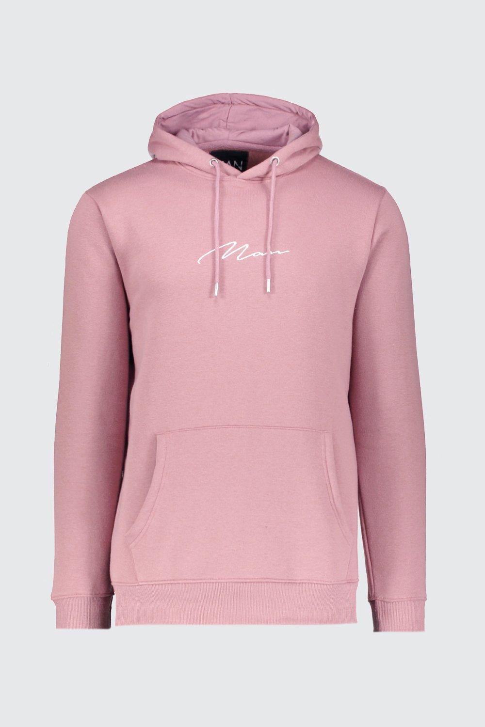 man signature embroidered hoodie