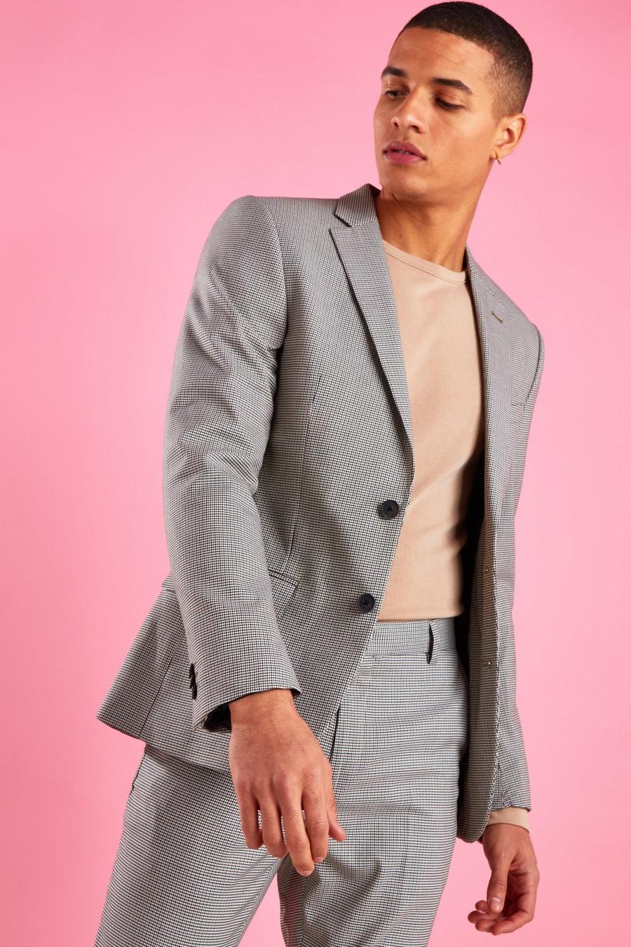 Skinny Fit Puppytooth Blazer, Stone image number 1