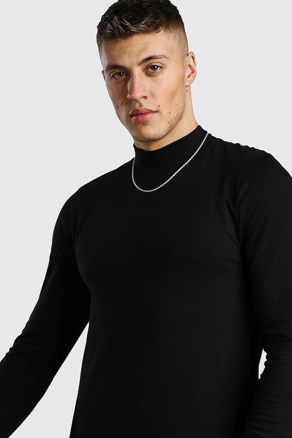 T shirt col roulé noir homme hot sale