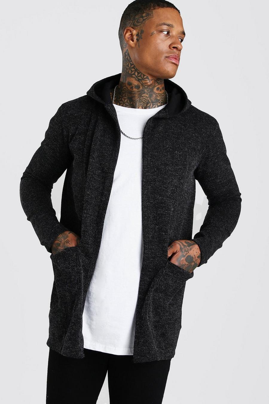 Dark grey Knitted Hooded Edge To Edge Cardigan image number 1