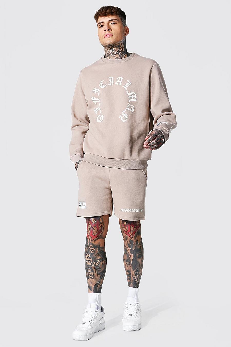 Taupe Official Man Print Short Sweater Tracksuit image number 1