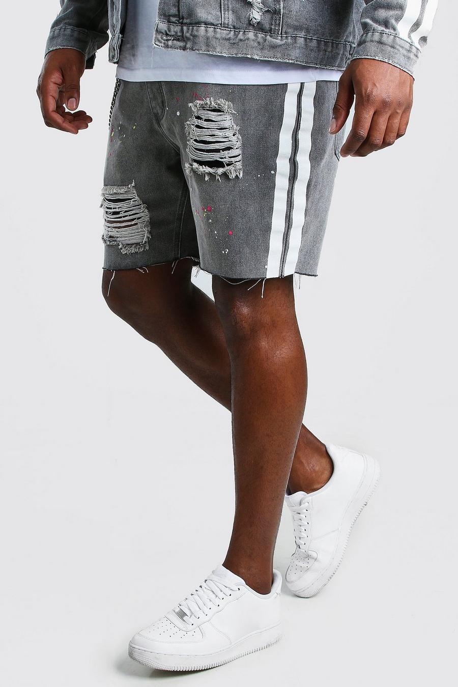Charcoal Plus size - Jeansshorts med ledig passform och ränder i sidorna image number 1