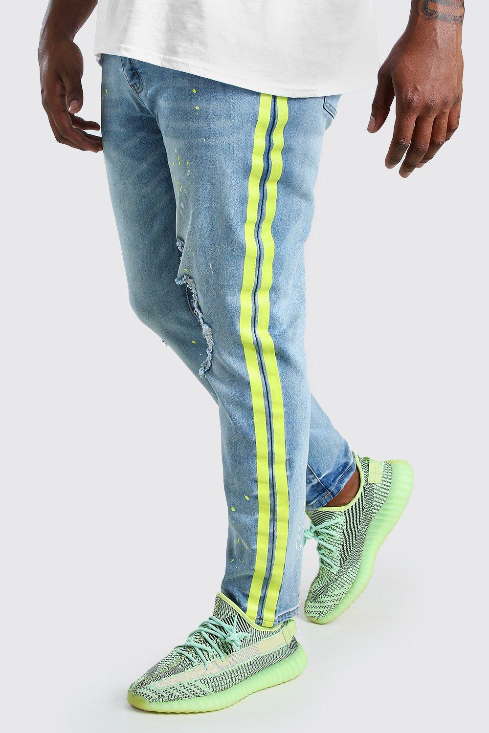 mens jeans with lime green stripe