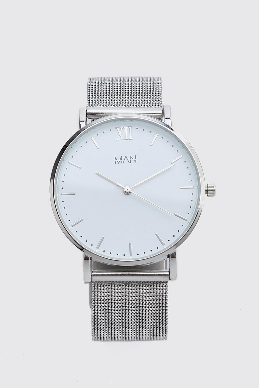 Armbanduhr mit Netzstoff und MAN-Streifen, Silber image number 1