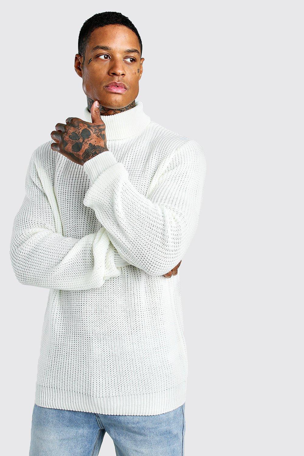 white chunky roll neck jumper