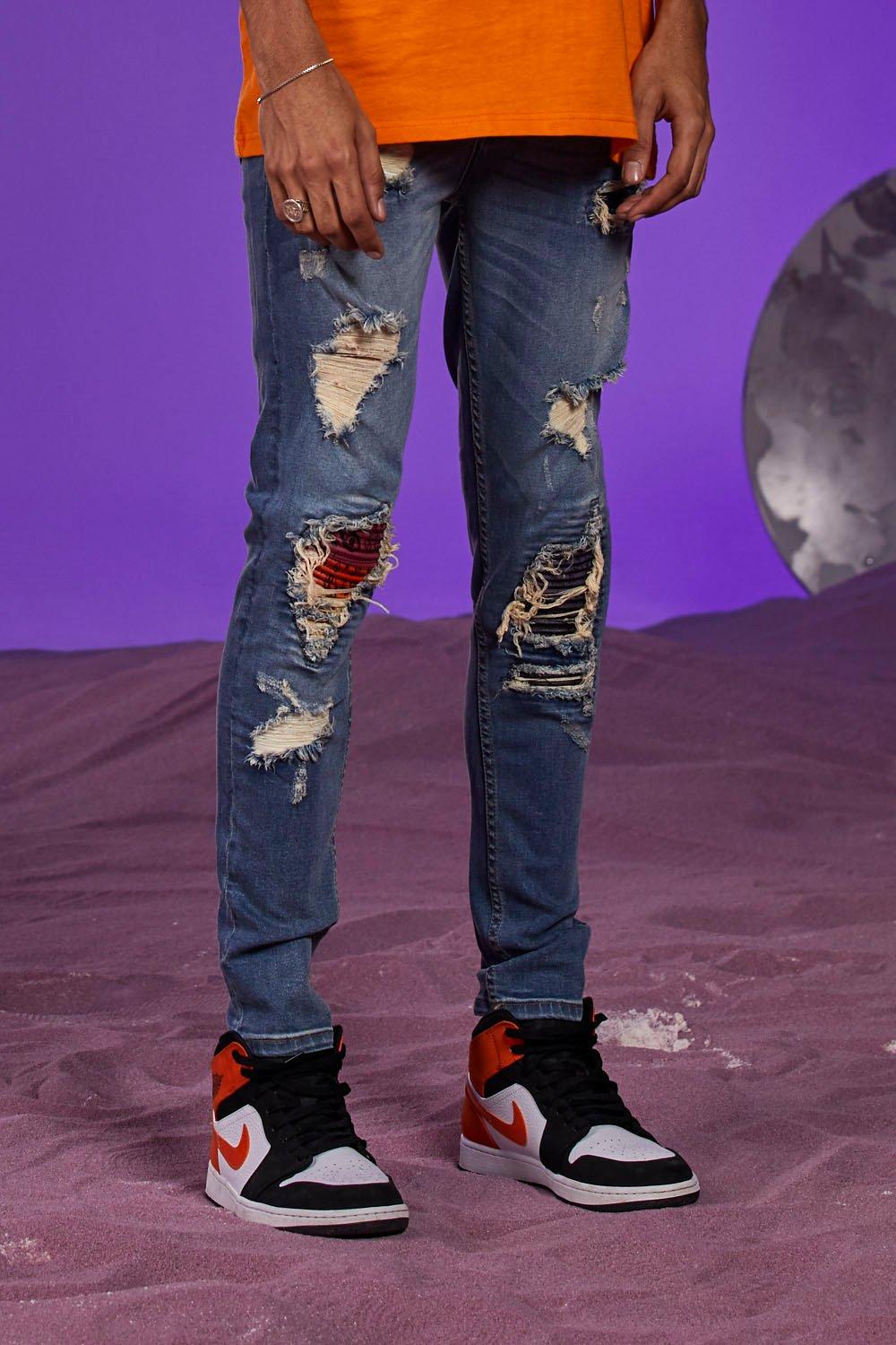 purple ripped jeans men's