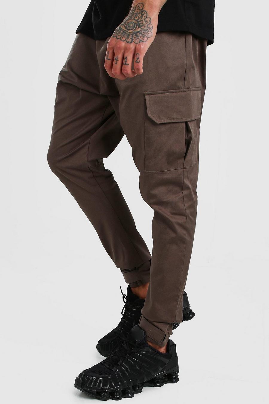 Khaki Twill Drop Crotch Cargo Jogger Trouser image number 1