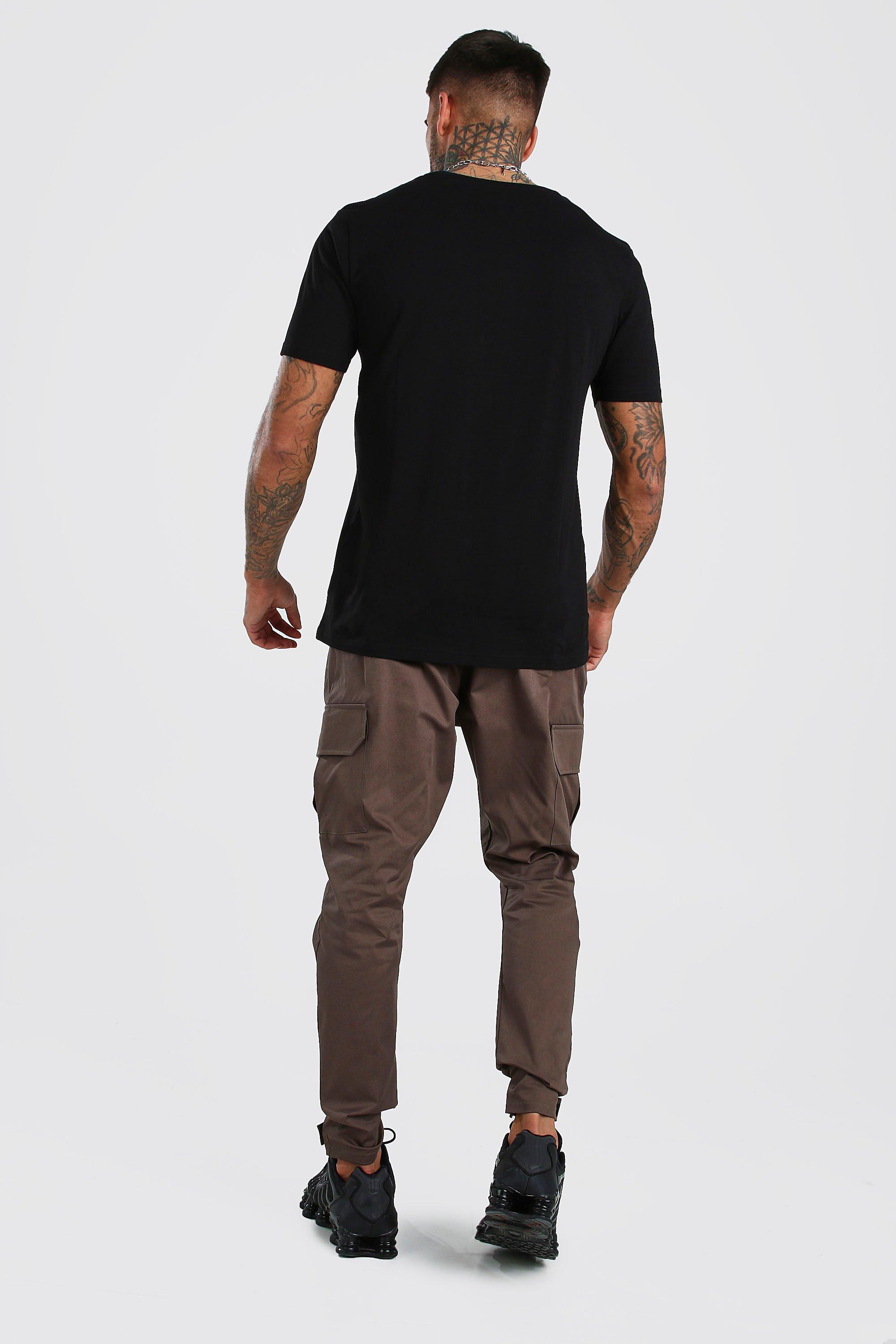 Men s Twill Drop Crotch Cargo Jogger Trouser Boohoo UK