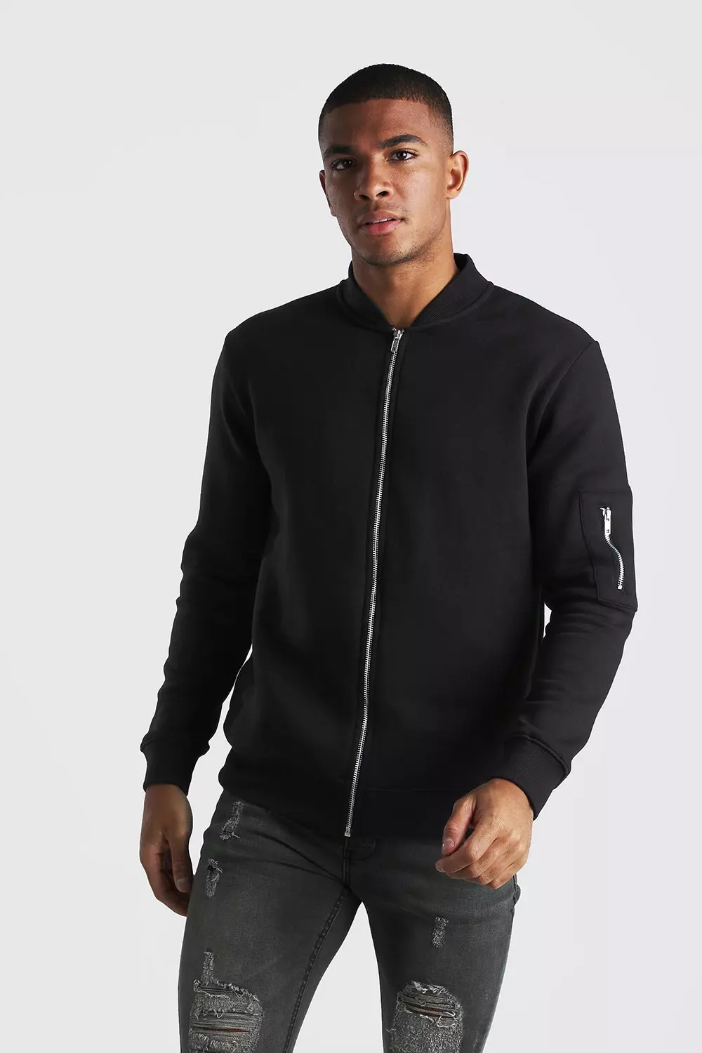 Black jersey hotsell bomber jacket