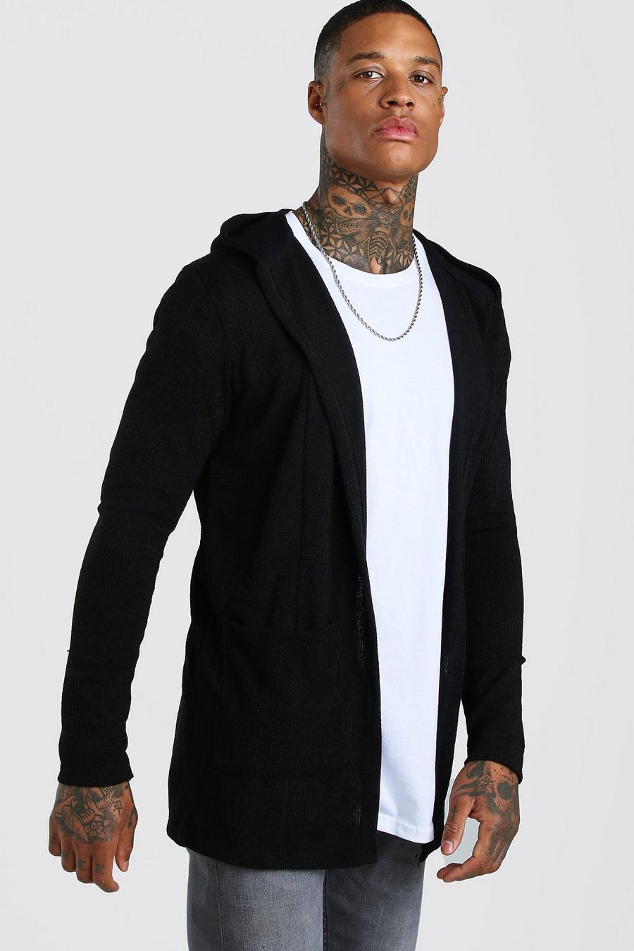 Black Knitted Hooded Edge To Edge Cardigan image number 1