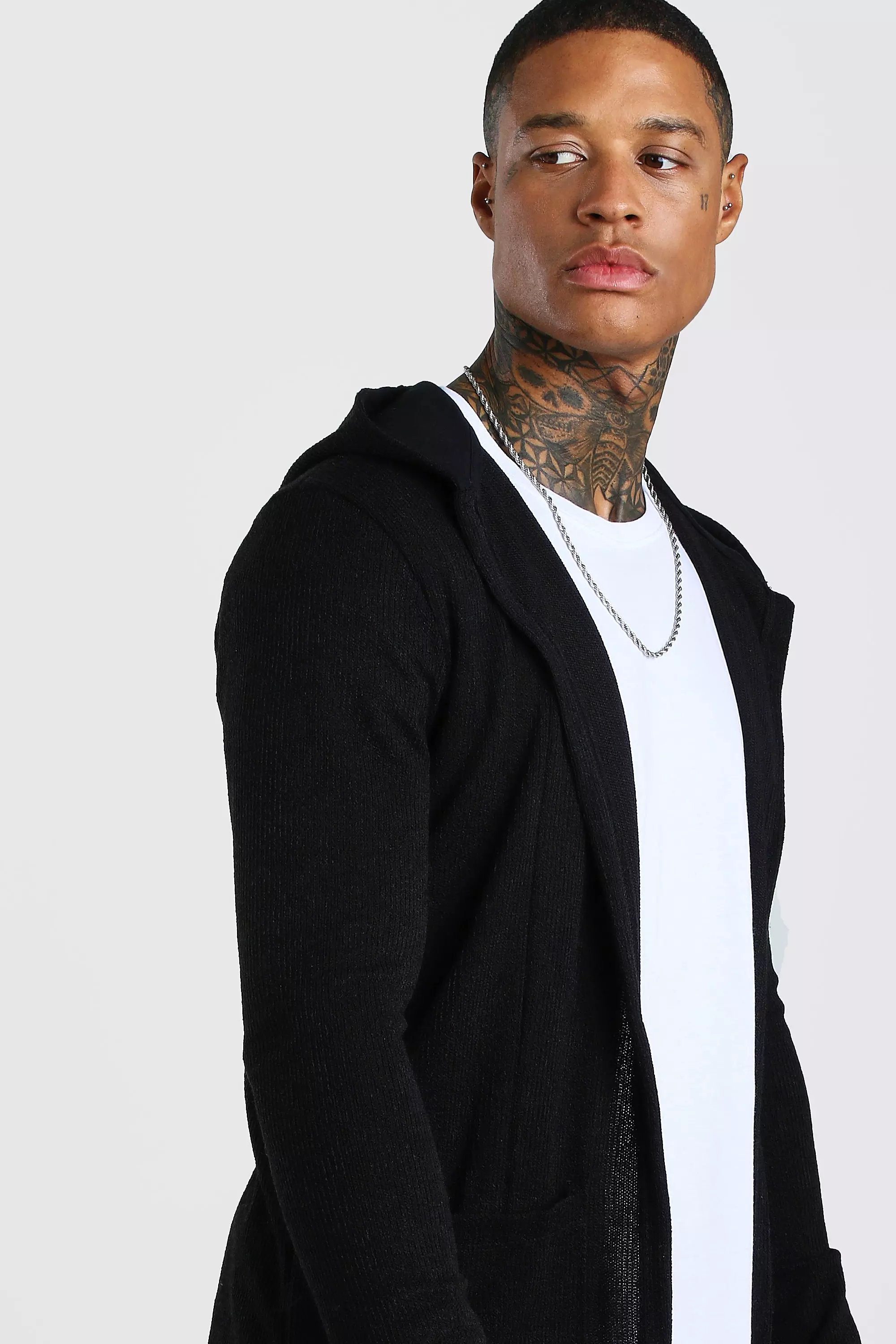 Black knitted 2024 hooded cardigan