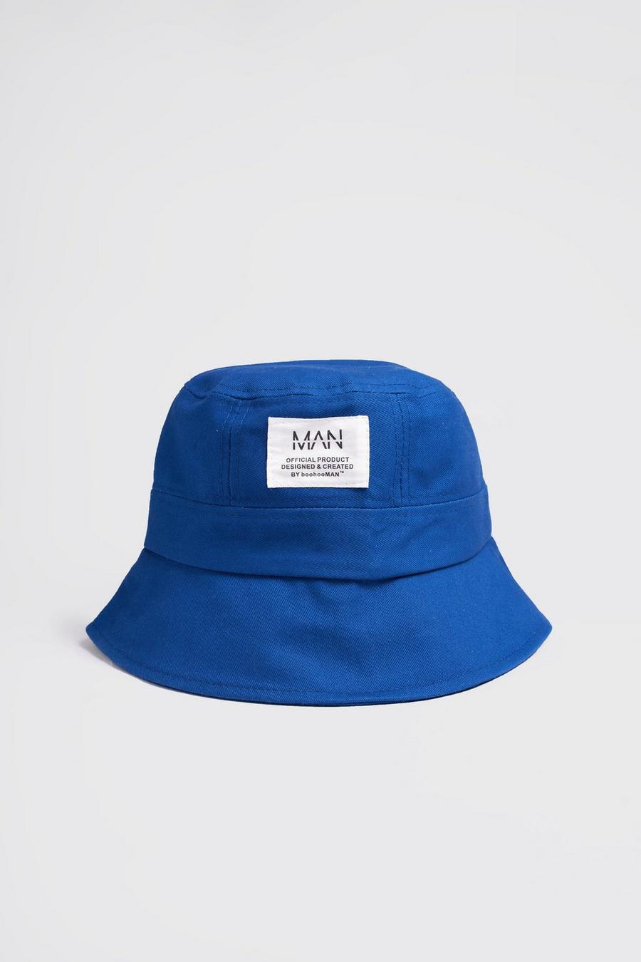 Cappello stile pescatore in tessuto con linguetta e scritta MAN Dash , Azzurro image number 1