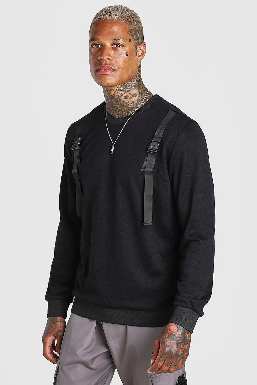 Black Utility Sweatshirt With Buckle Detail image number 1