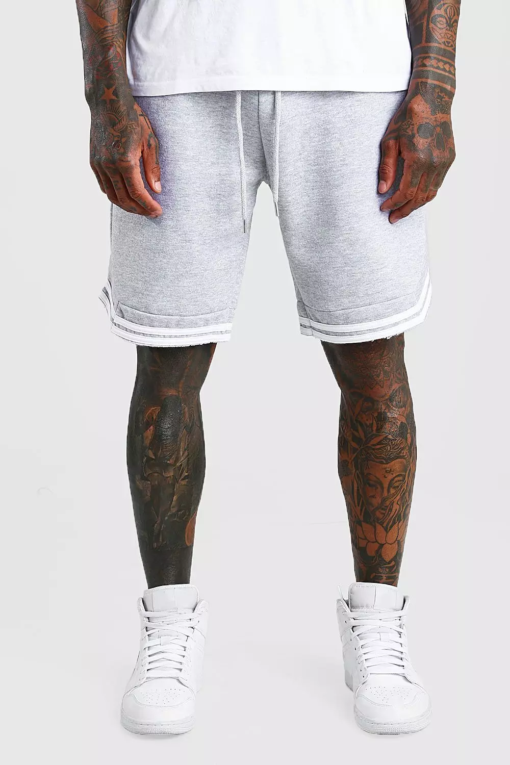 Grey Basic Jersey Relaxed Shorts With Tape alternative image