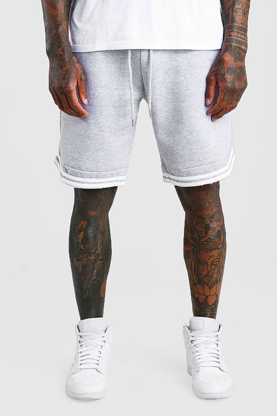 Grey Basic Jersey Relaxed Shorts With Tape image number 1