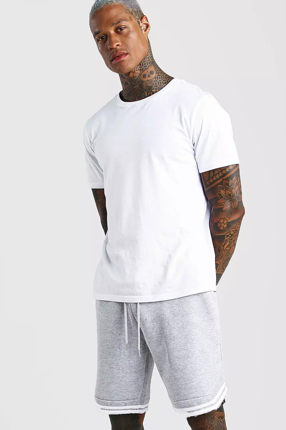 Grey Basic Jersey Relaxed Shorts With Tape alternative image